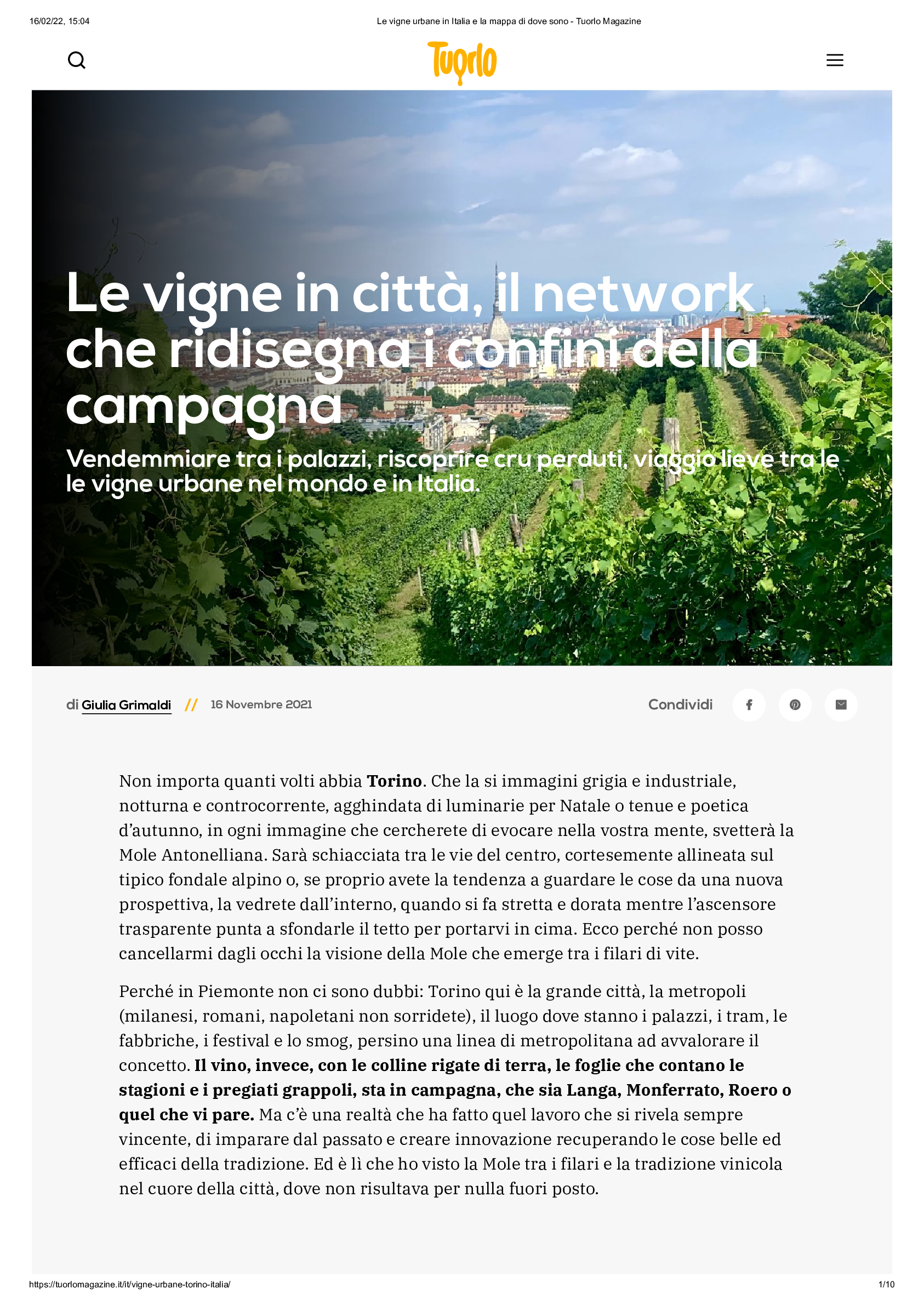 Le vigne in città - Tuorlo Magazine